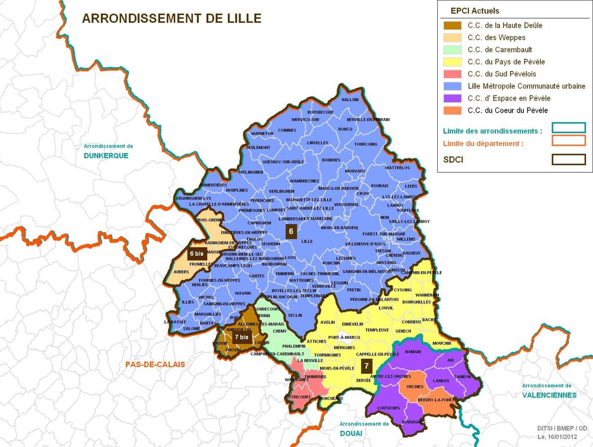 kaart Lille arrondissement