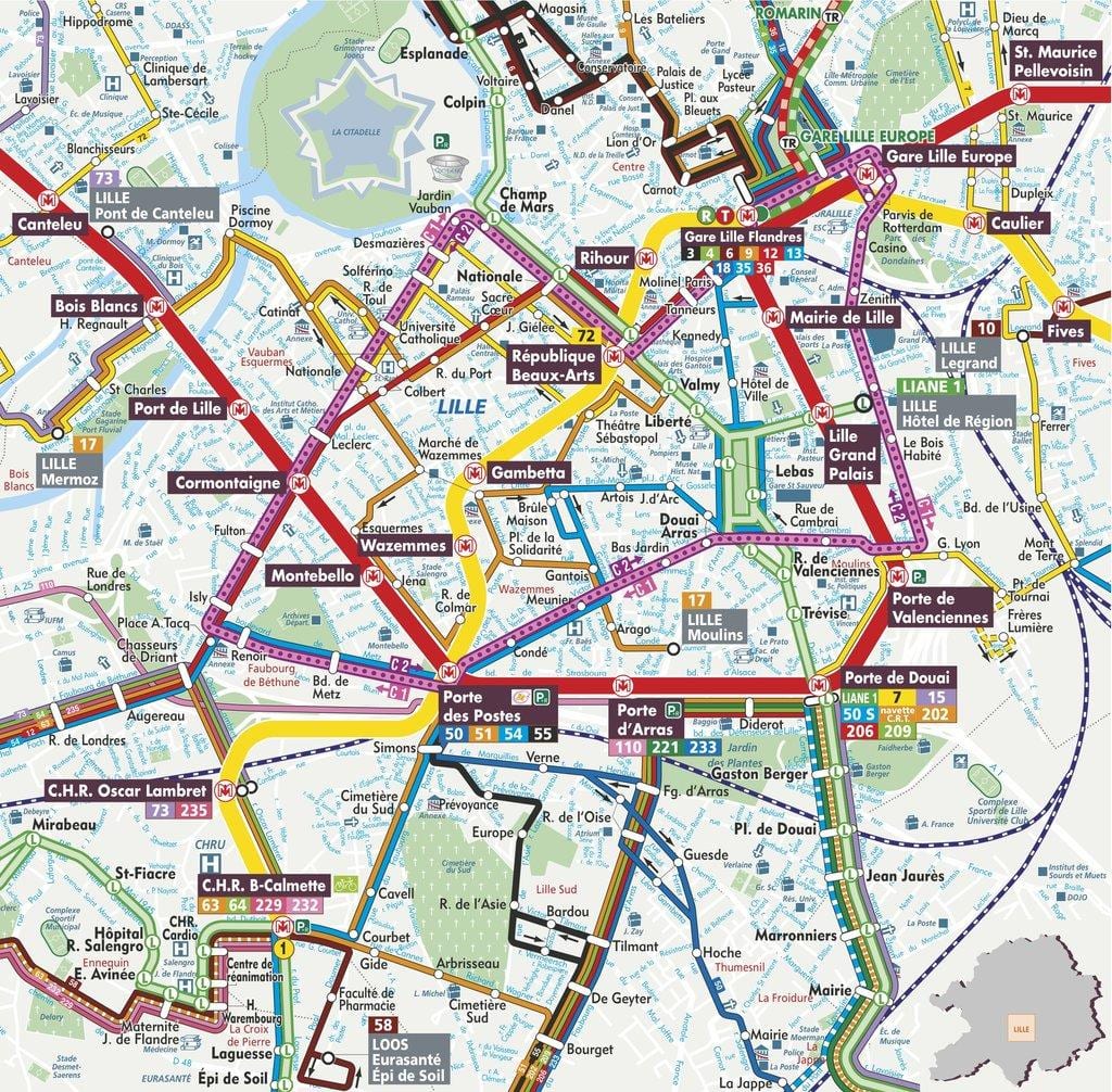 street map of Lille, prantsusmaa